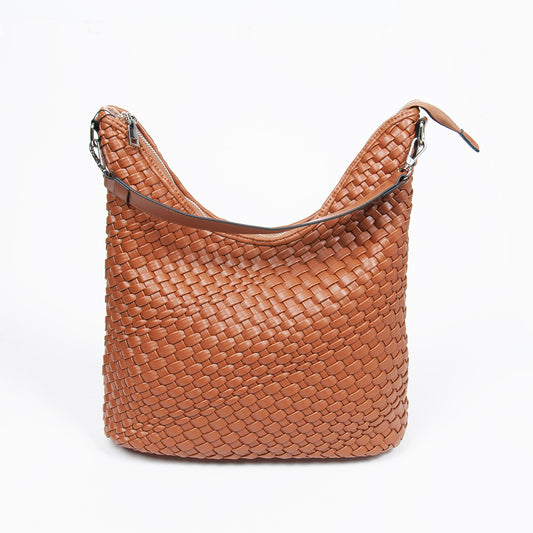 864111 Vesker, HARMONY Flettet stor bag - cognac