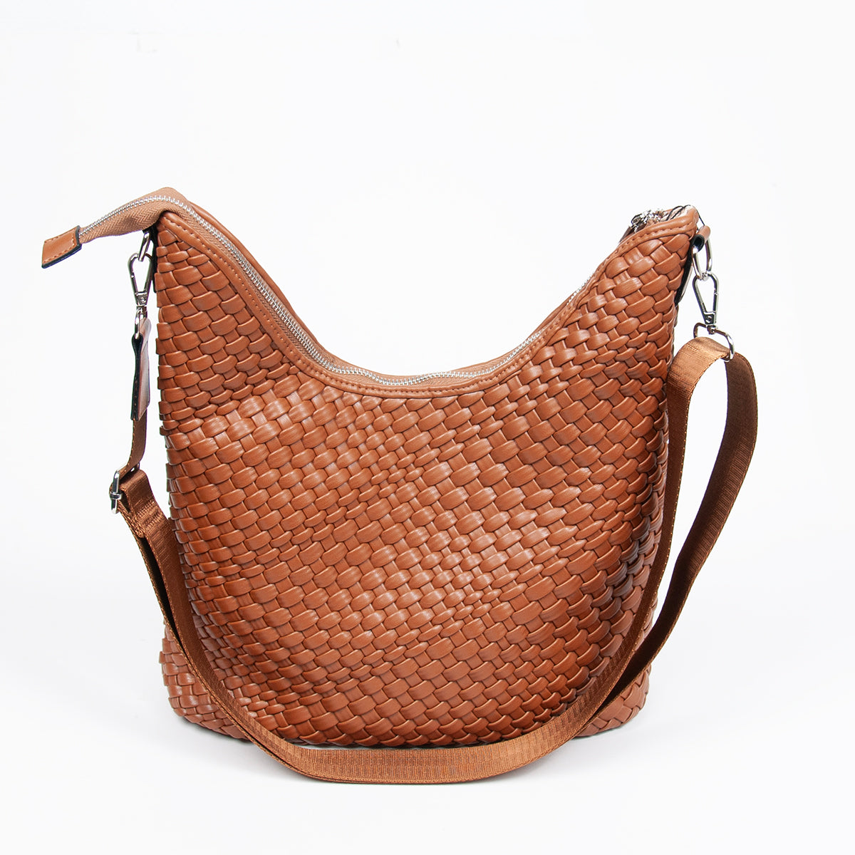 864111 Vesker, HARMONY Flettet stor bag - cognac