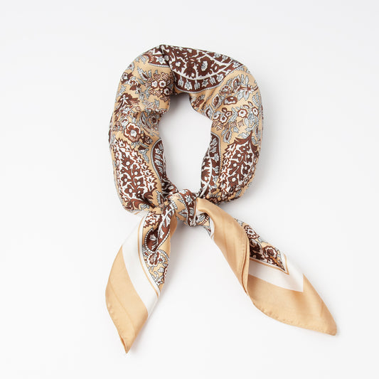 908605  Skjerf, Lite skjerf paisley med farget kant - beige