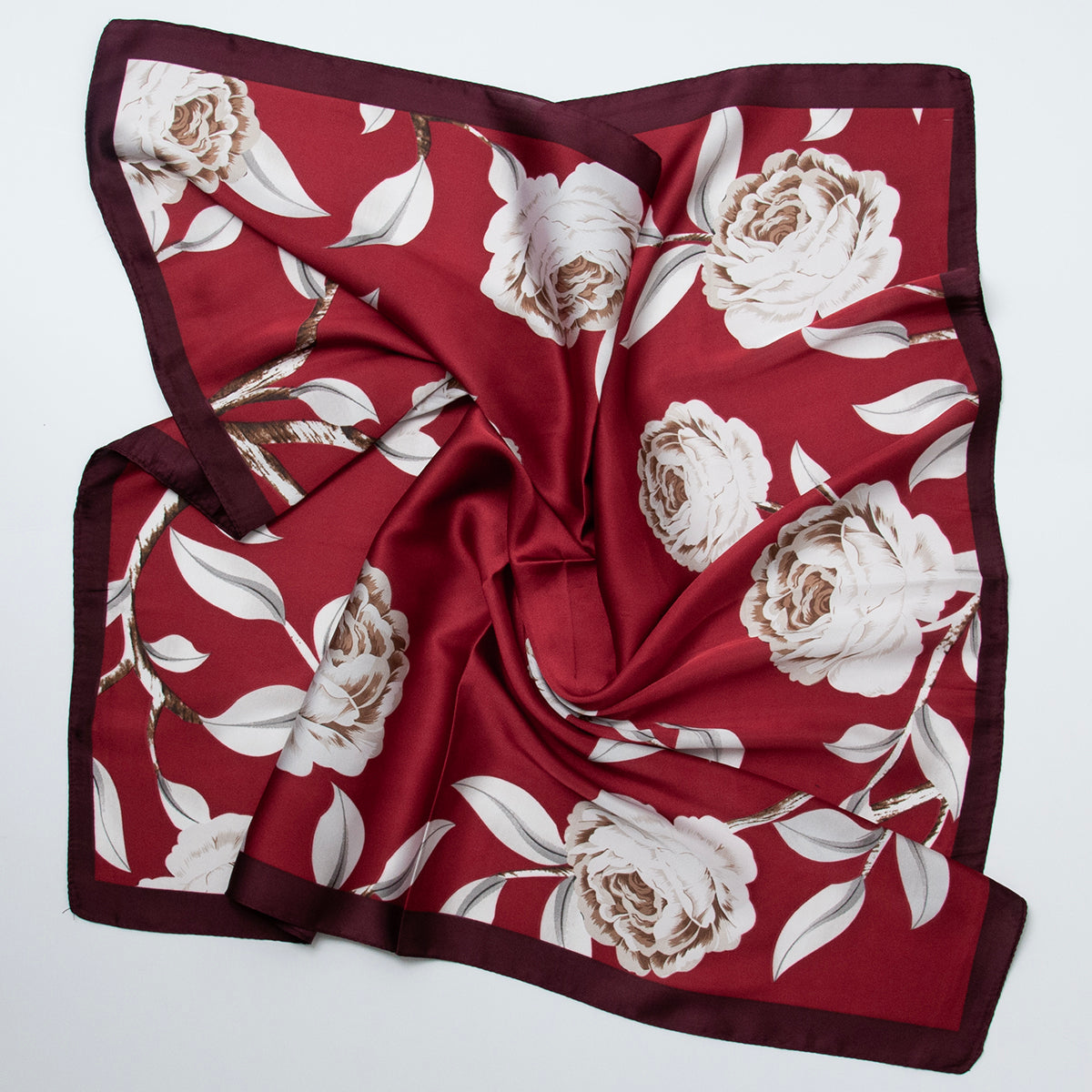 867421 Skjerf, lite skjerf store blomster - burgunder