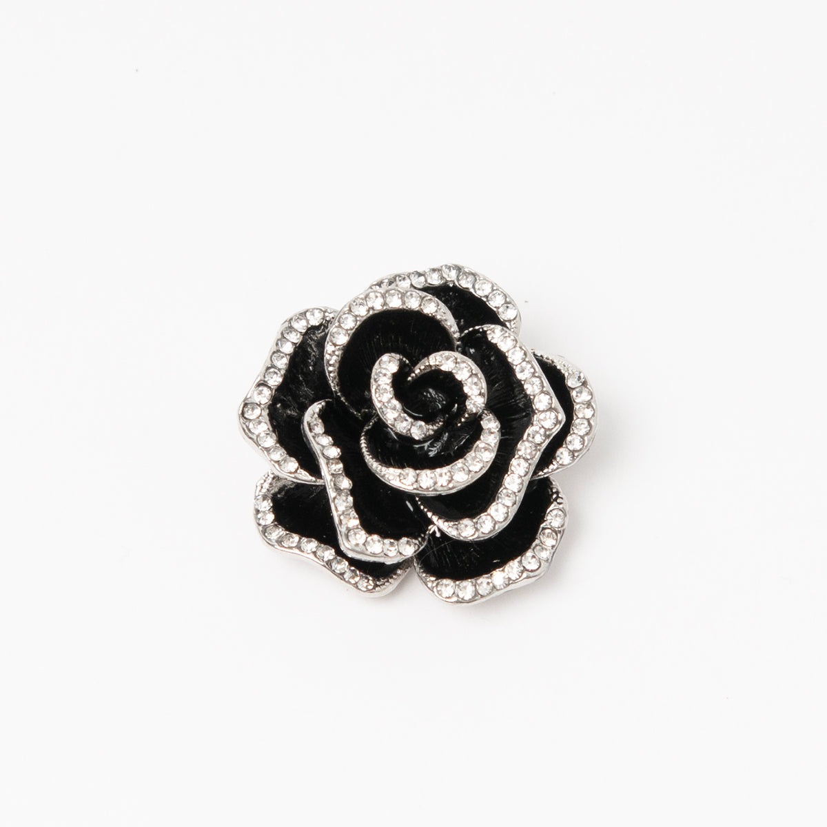 867986 Broche - Svart blomst med strass stener - svart/sølv