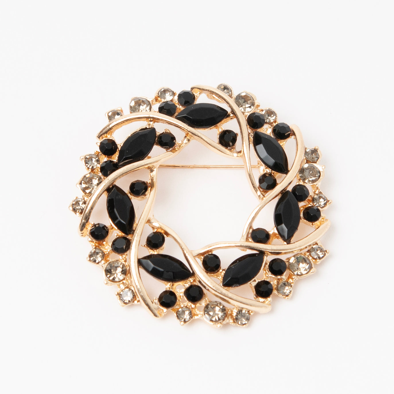 868001 Broche -Krans med strass stener - svart/sølv