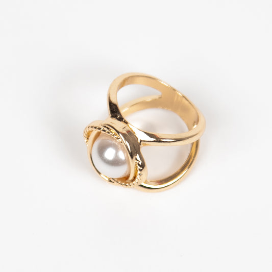 868762 Skjerf ring - Blomst med perle - gull