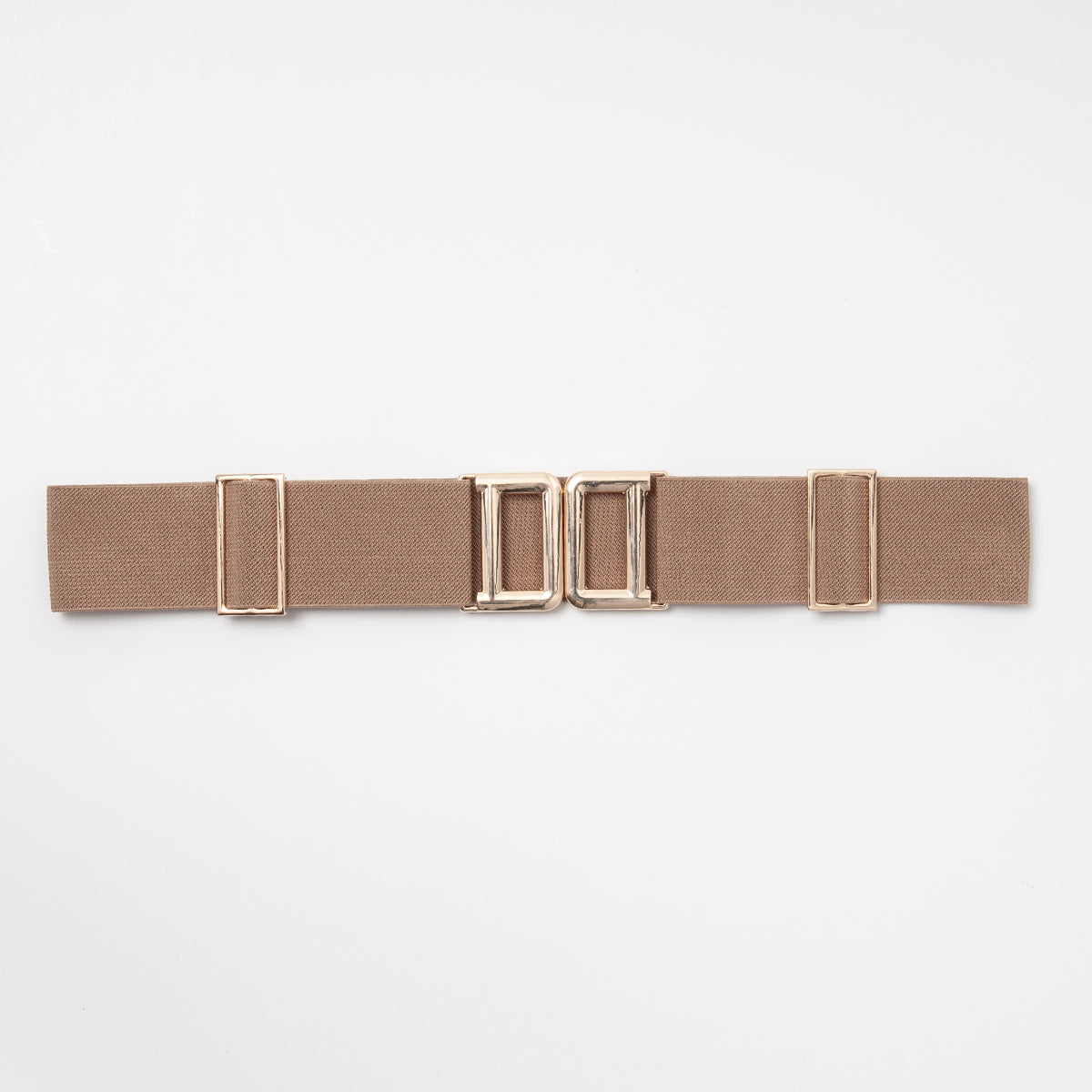 869405 Belte (6 stk) elastisk belte one size 5 cm vidde / Firkantet gull spenne  - beige