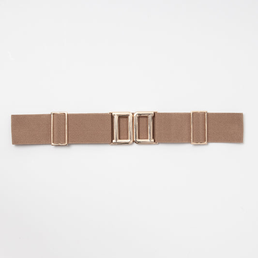 869405 Belte (6 stk) elastisk belte one size 5 cm vidde / Firkantet gull spenne  - beige