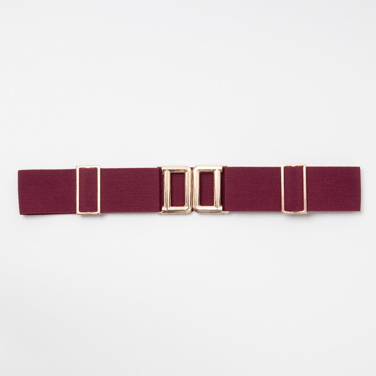 869421 Belte (6 stk) elastisk belte one size 5 cm vidde / Firkantet gull spenne  - burgunder