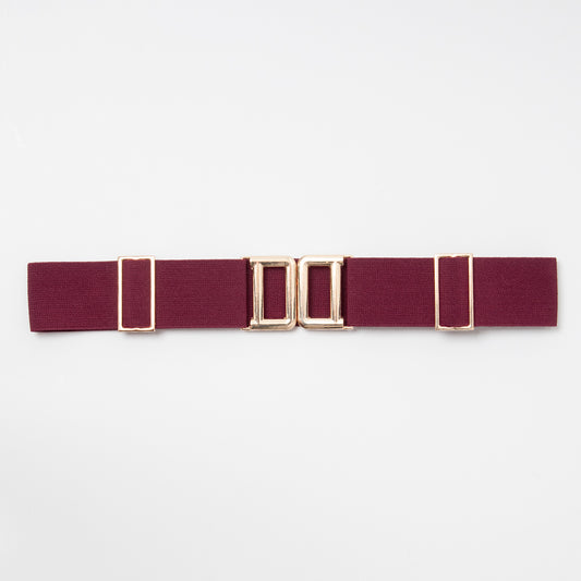 869421 Belte (6 stk) elastisk belte one size 5 cm vidde / Firkantet gull spenne  - burgunder