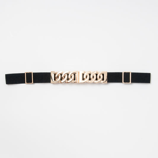 869501 Belte (6 stk) smalt elastisk belte one size 2,5 cm vidde / Lenkespenne i gull  - svart