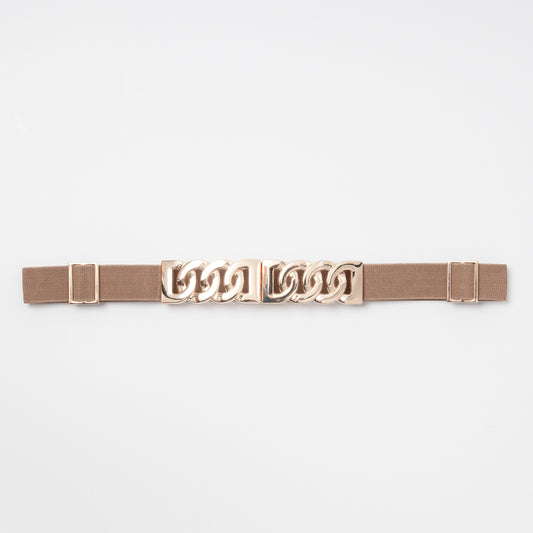 869505 Belte (6 stk) smalt elastisk belte one size 2,5 cm vidde / Lenkespenne i gull  - beige