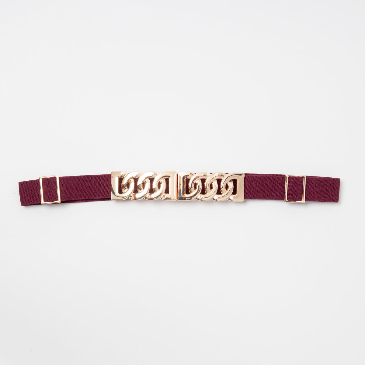 869521 Belte (6 stk) smalt elastisk belte one size 2,5 cm vidde / Lenkespenne i gull  - burgunder