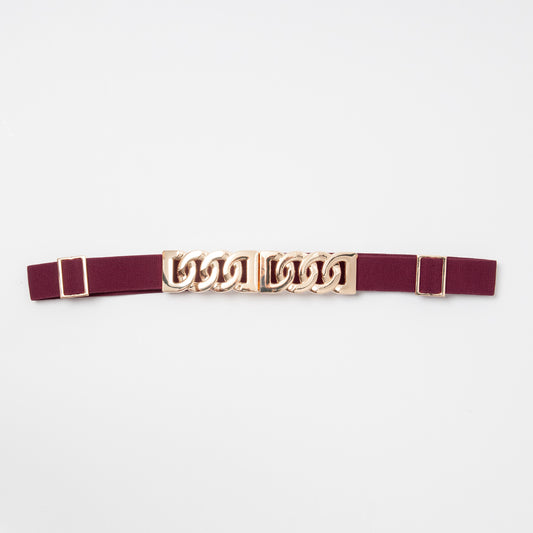 869521 Belte (6 stk) smalt elastisk belte one size 2,5 cm vidde / Lenkespenne i gull  - burgunder