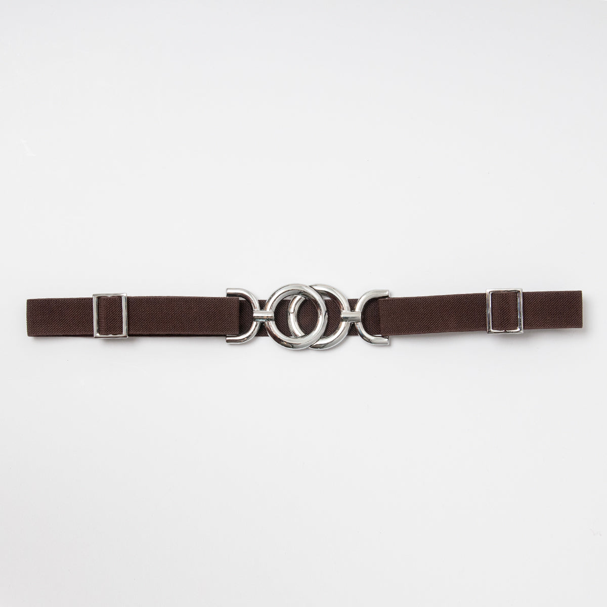 869611 Belte (6 stk) smalt elastisk belte one size 2,5 cm vidde / Sirkelspenne i sølv  - brun