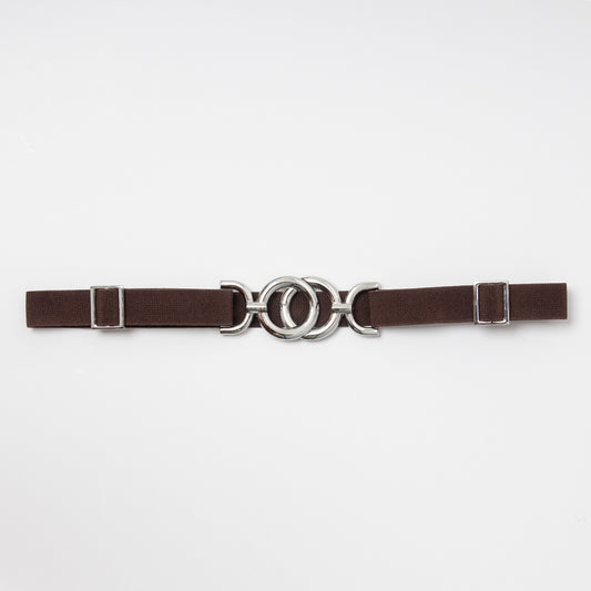 869611 Belte (6 stk) smalt elastisk belte one size 2,5 cm vidde / Sirkelspenne i sølv  - brun