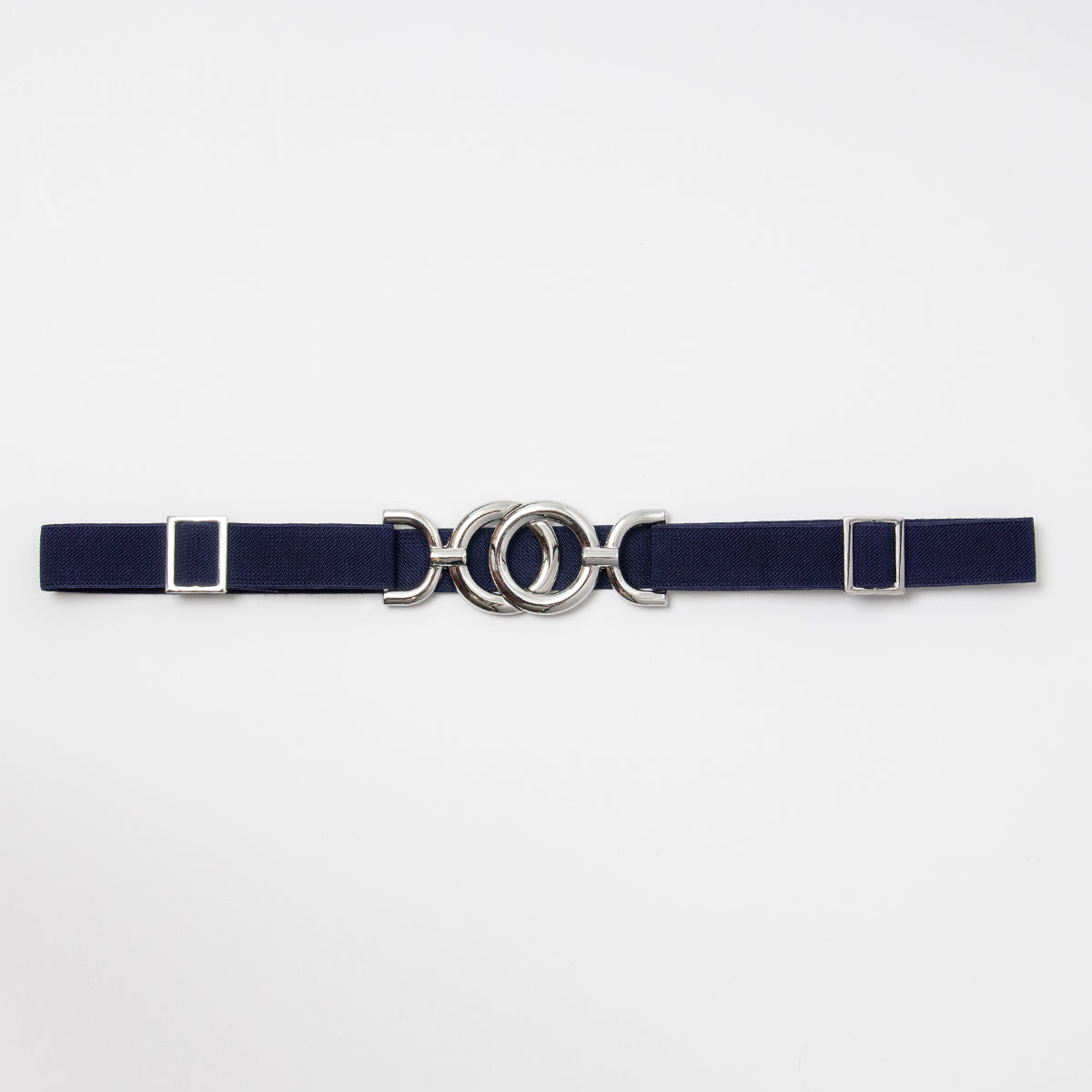 869641 Belte (6 stk) smalt elastisk belte one size 2,5 cm vidde / Sirkelspenne i sølv  - blå