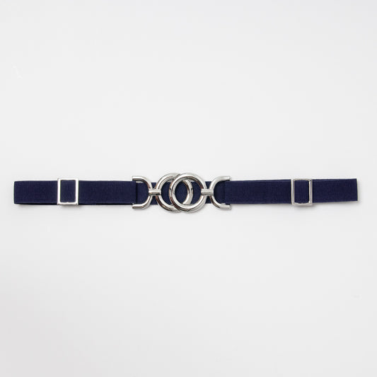 869641 Belte (6 stk) smalt elastisk belte one size 2,5 cm vidde / Sirkelspenne i sølv  - blå