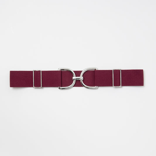 869721 Belte (6 stk) elastisk belte one size 5 cm vidde / D-D spenne i sølv - burgunder