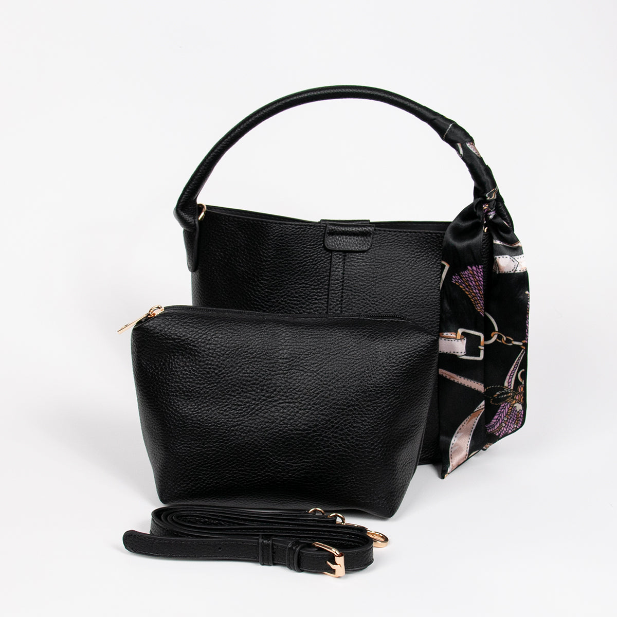 870601 Vesker, IBELIN liten bucketbag med skjerf - svart