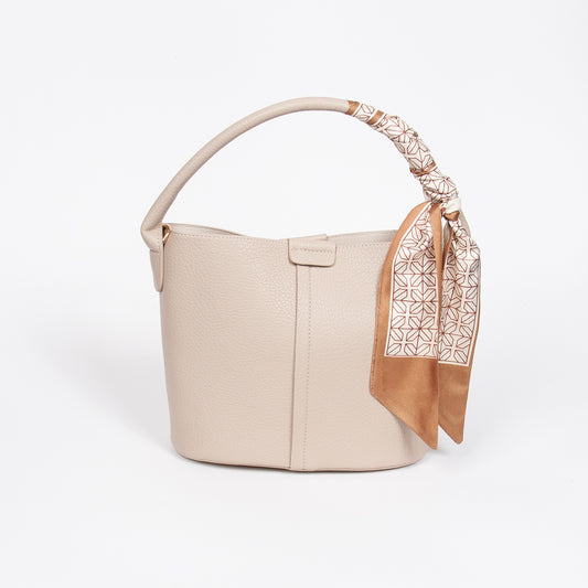 870605 Vesker, IBELIN liten bucketbag med skjerf - beige