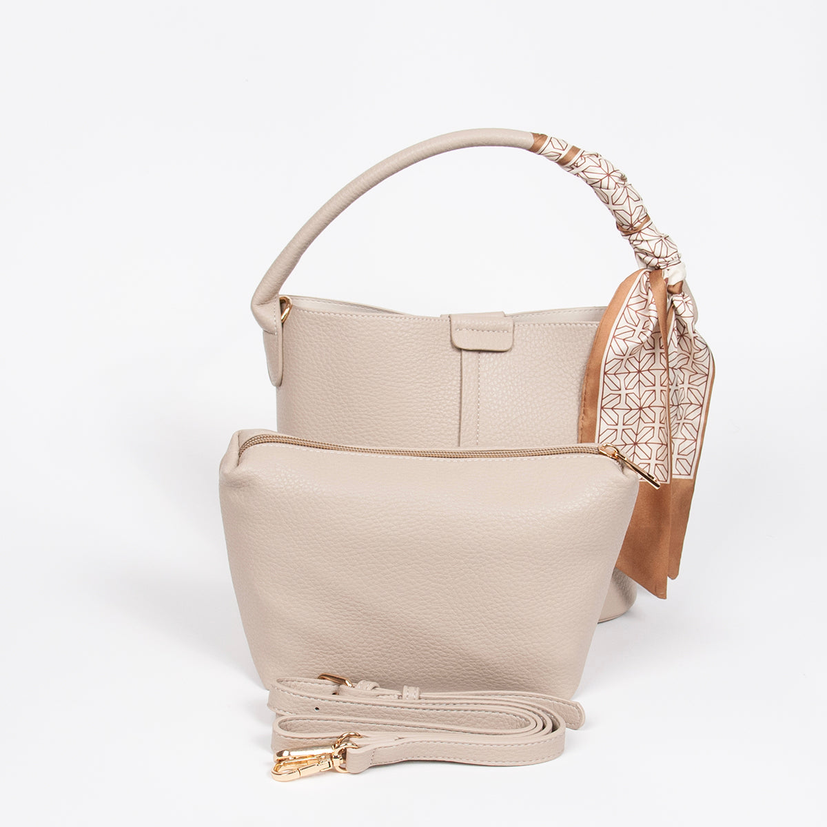 870605 Vesker, IBELIN liten bucketbag med skjerf - beige