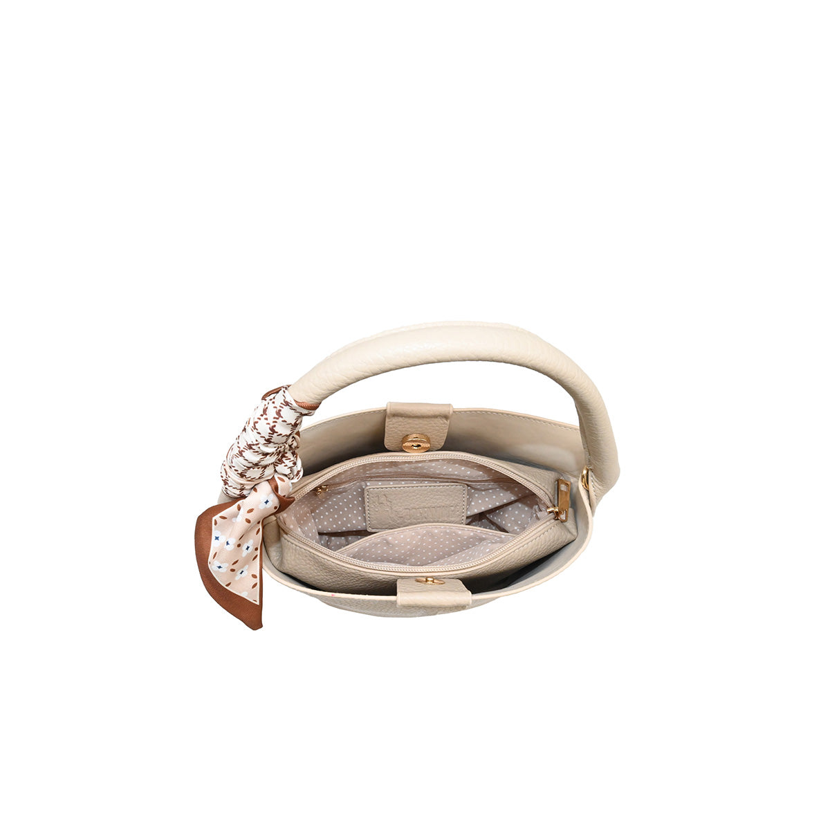 870605 Vesker, IBELIN liten bucketbag med skjerf - beige