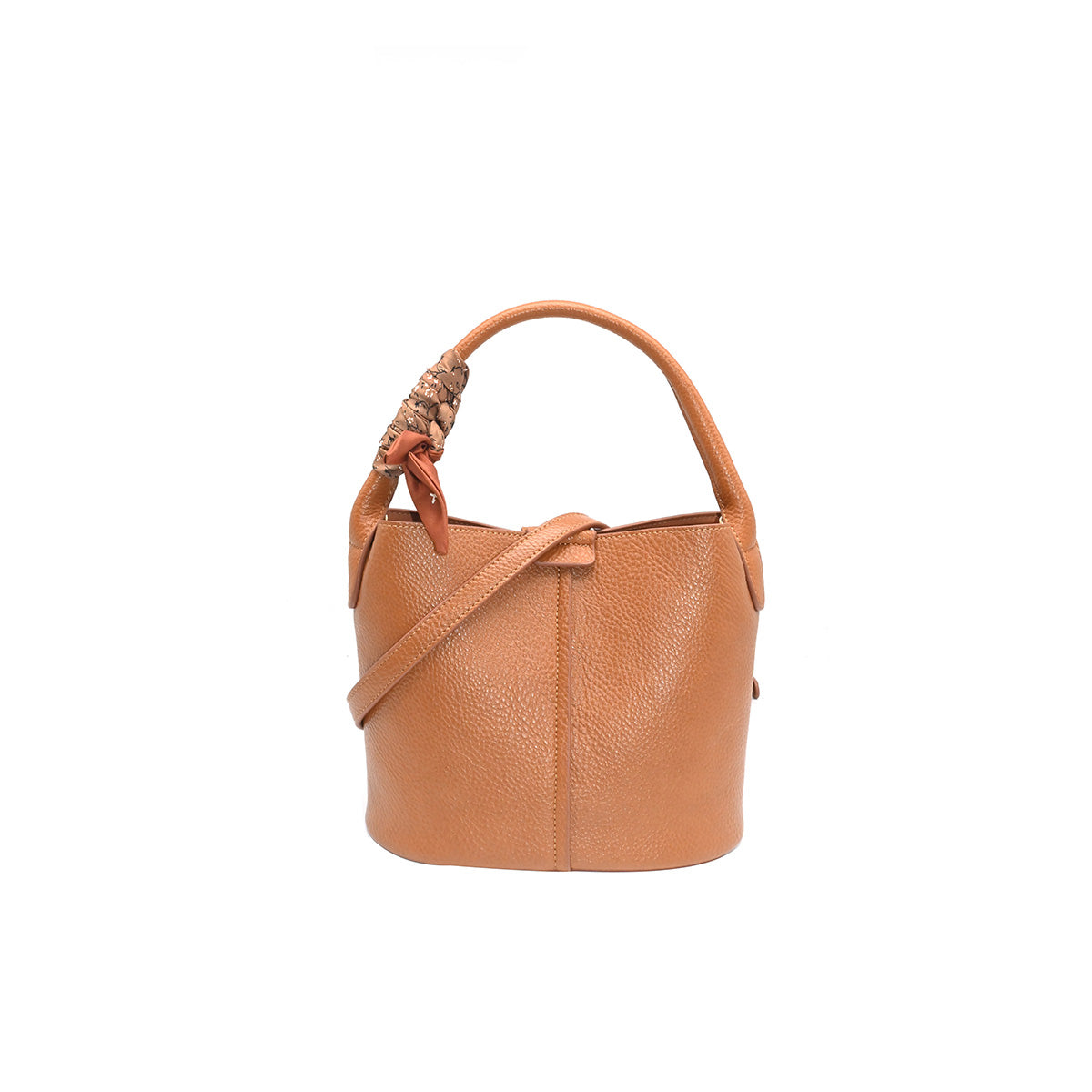 870615 Vesker, IBELIN liten bucketbag med skjerf - cognac