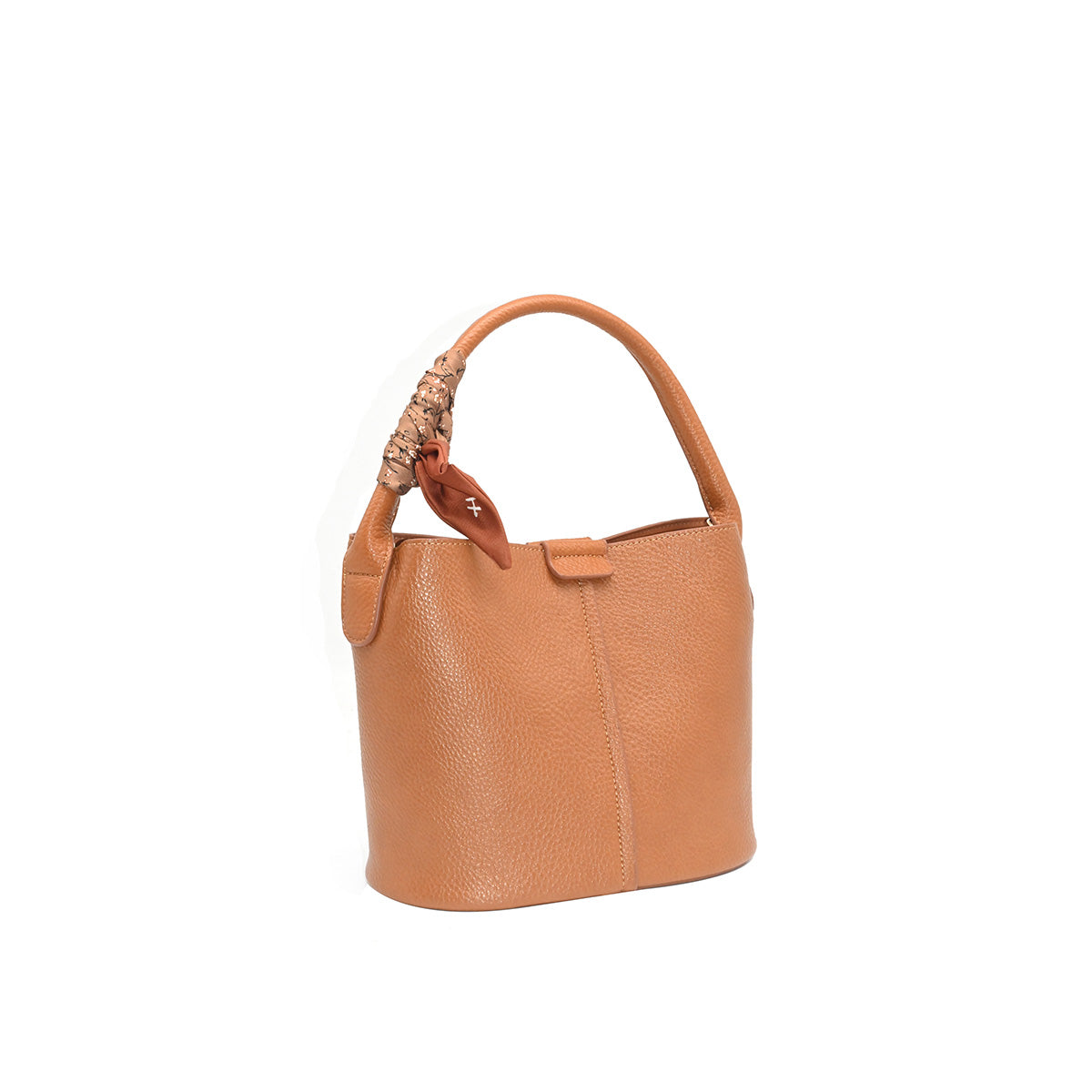 870615 Vesker, IBELIN liten bucketbag med skjerf - cognac