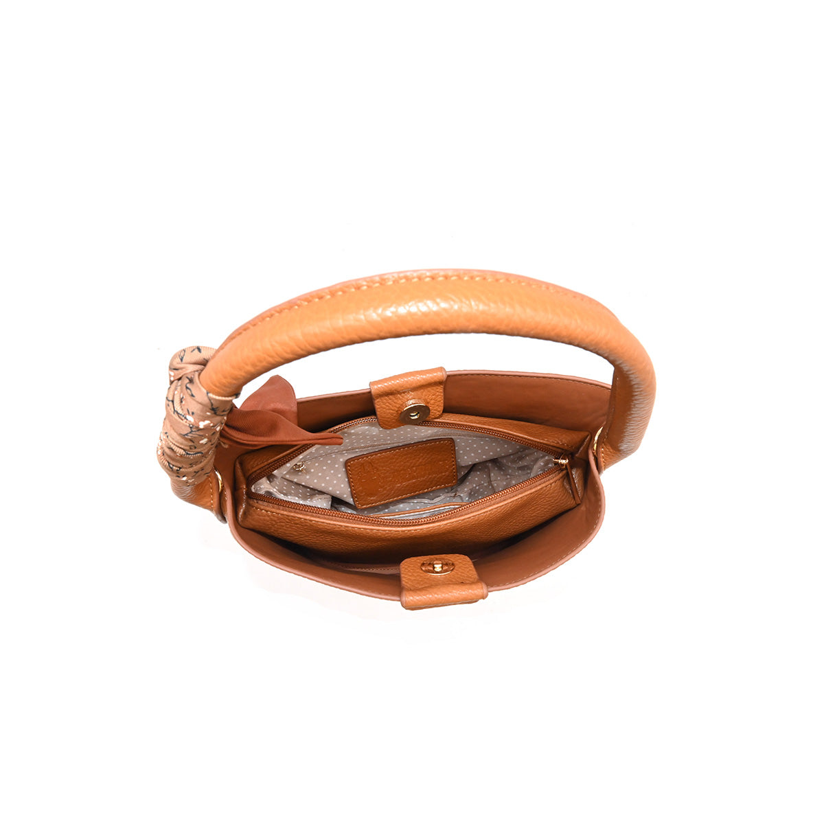 870615 Vesker, IBELIN liten bucketbag med skjerf - cognac