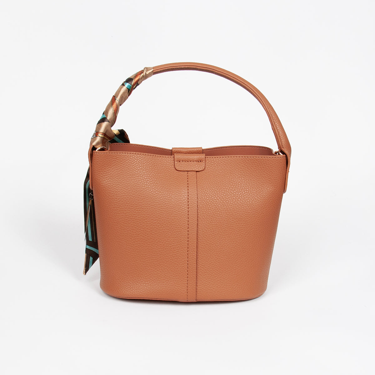 870615 Vesker, IBELIN liten bucketbag med skjerf - cognac