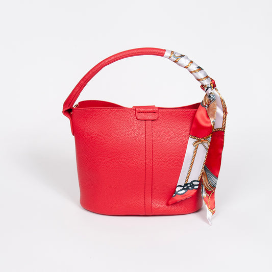 870623 Vesker, IBELIN liten bucketbag med skjerf - rød