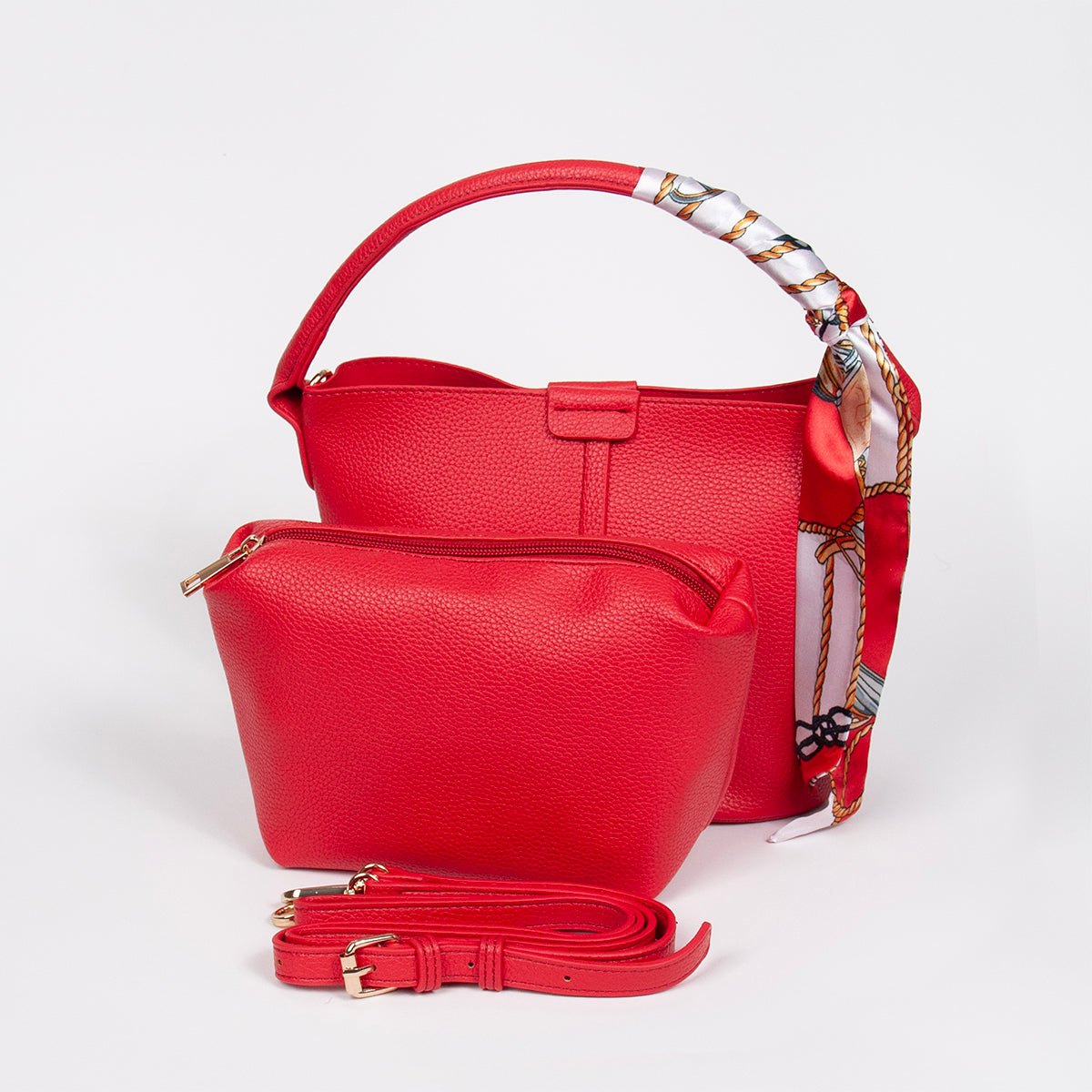 870623 Vesker, IBELIN liten bucketbag med skjerf - rød