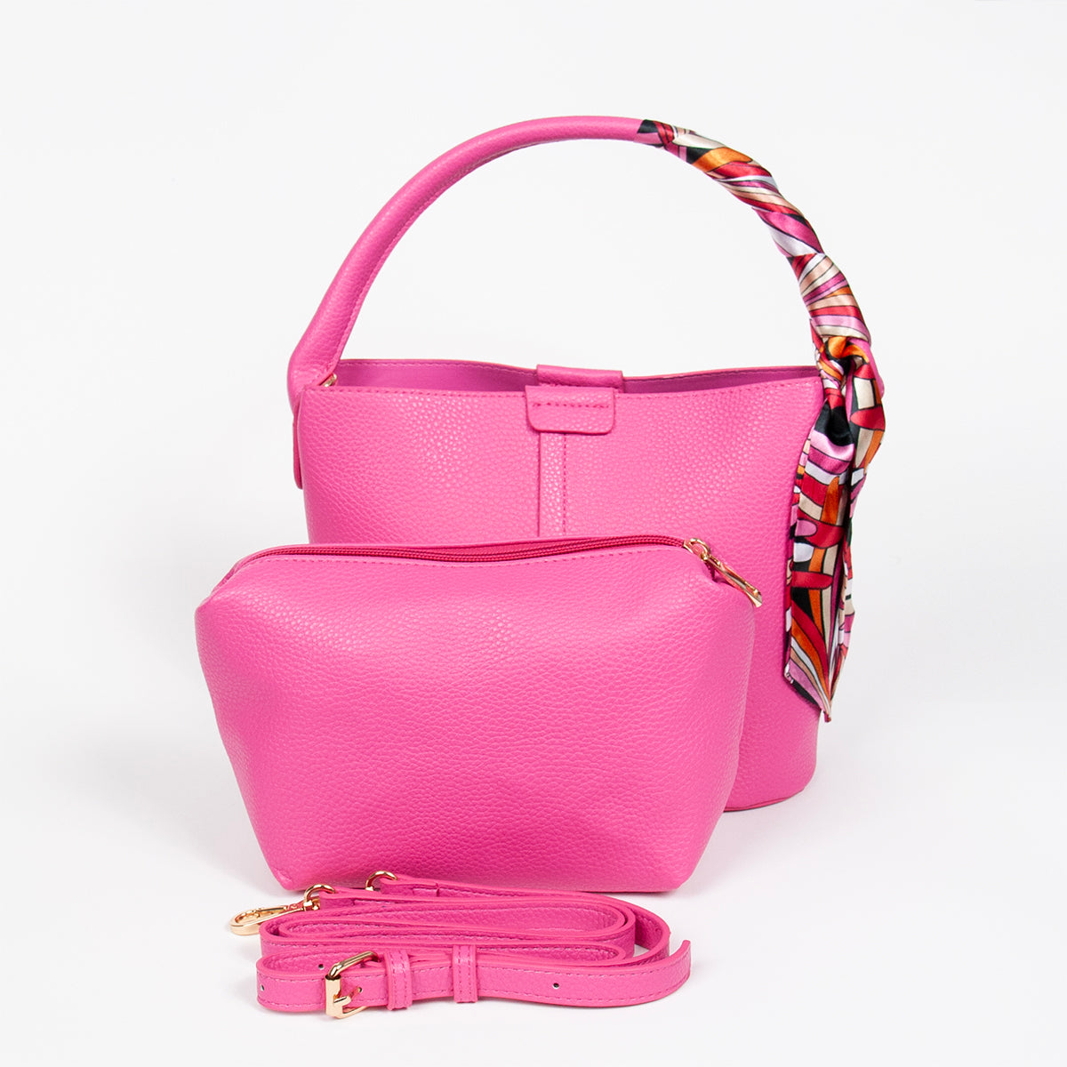870632 Vesker, IBELIN liten bucketbag med skjerf - rosa