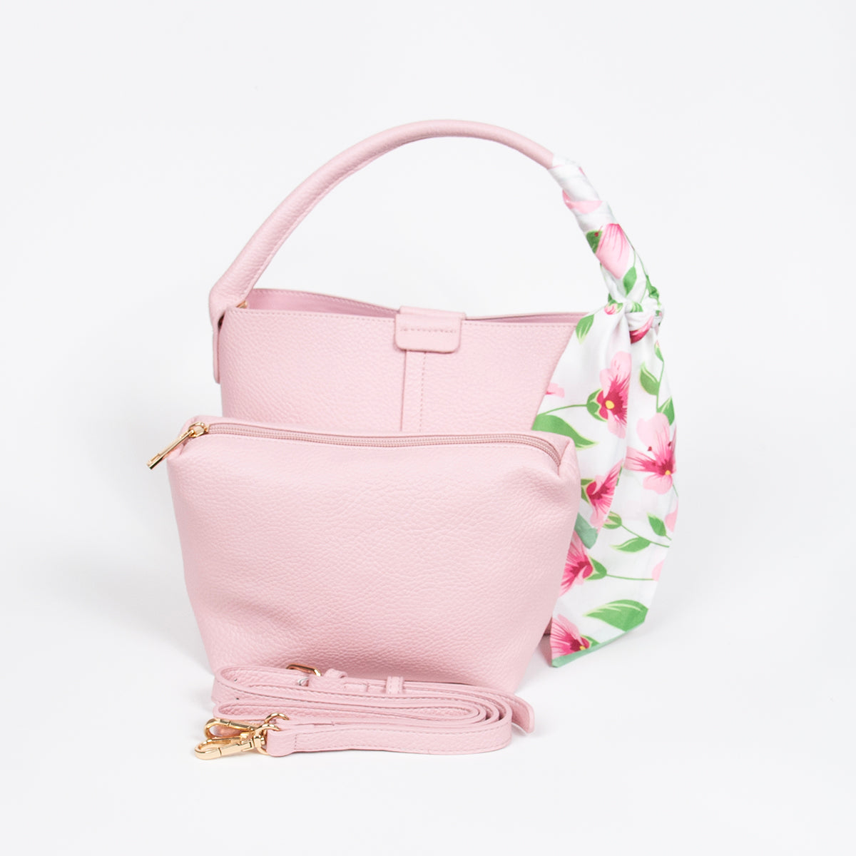870636 Vesker, IBELIN liten bucketbag med skjerf - lys rosa