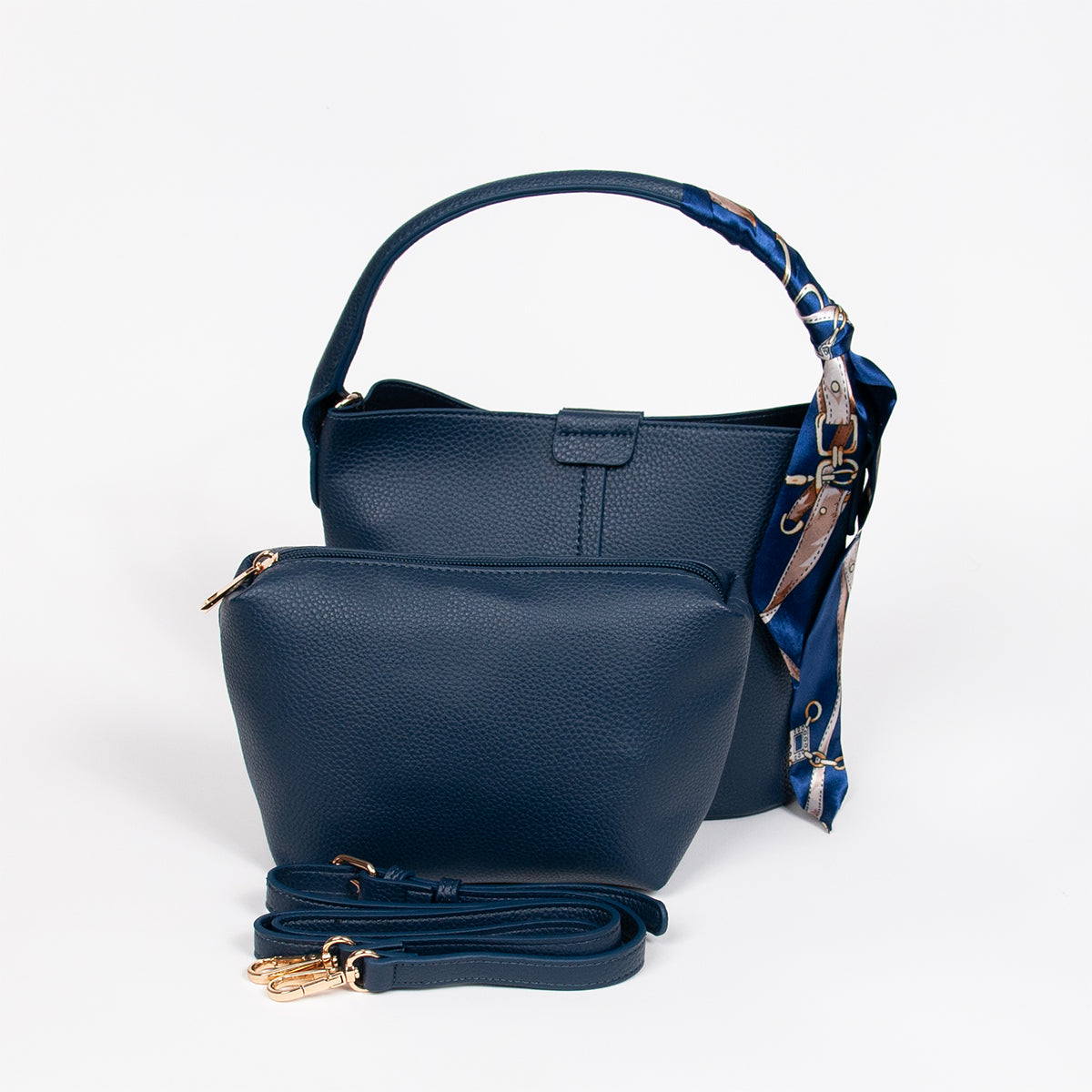 870641 Vesker, IBELIN liten bucketbag med skjerf - marine