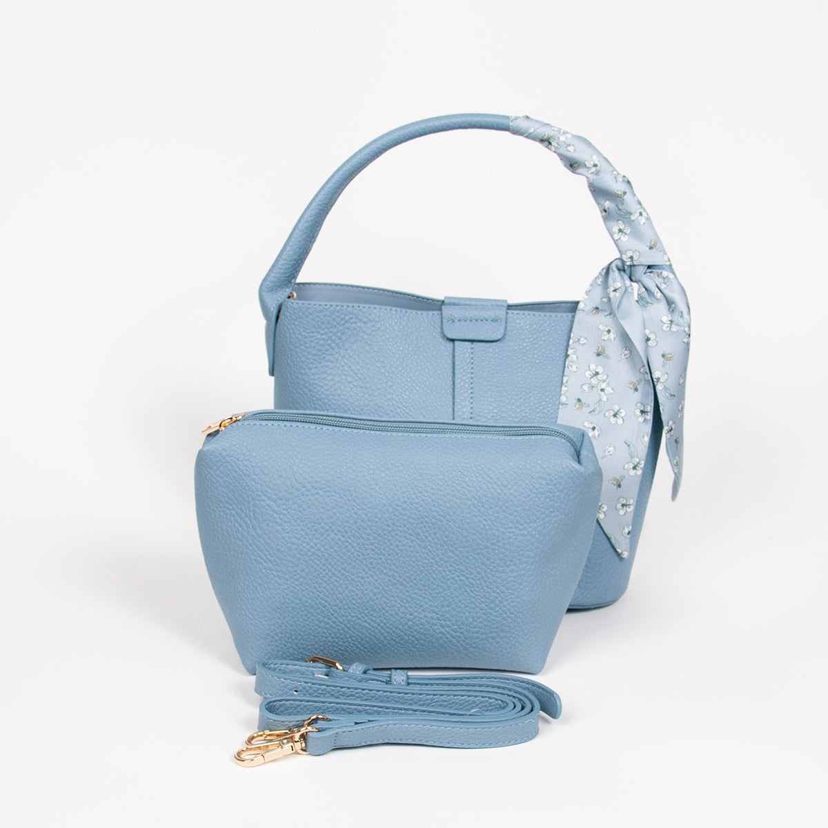 870646 Vesker, IBELIN liten bucketbag med skjerf - lys blå