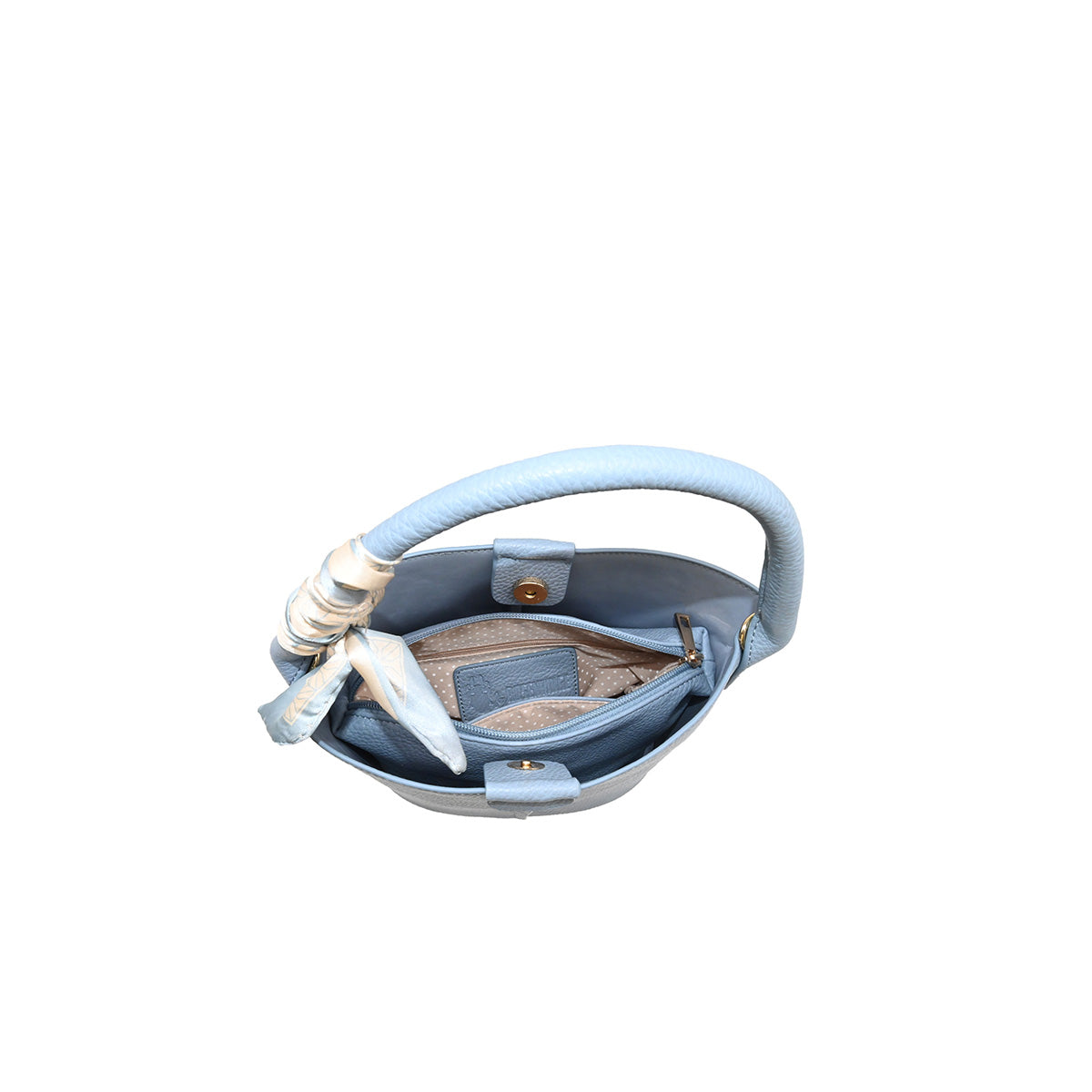 870646 Vesker, IBELIN liten bucketbag med skjerf - lys blå