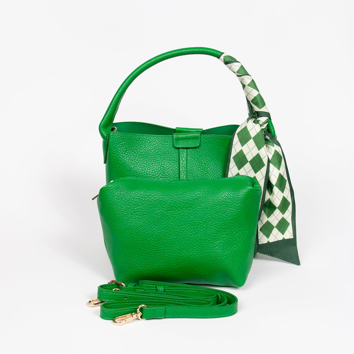 870655 Vesker, IBELIN liten bucketbag med skjerf - sterk grønn