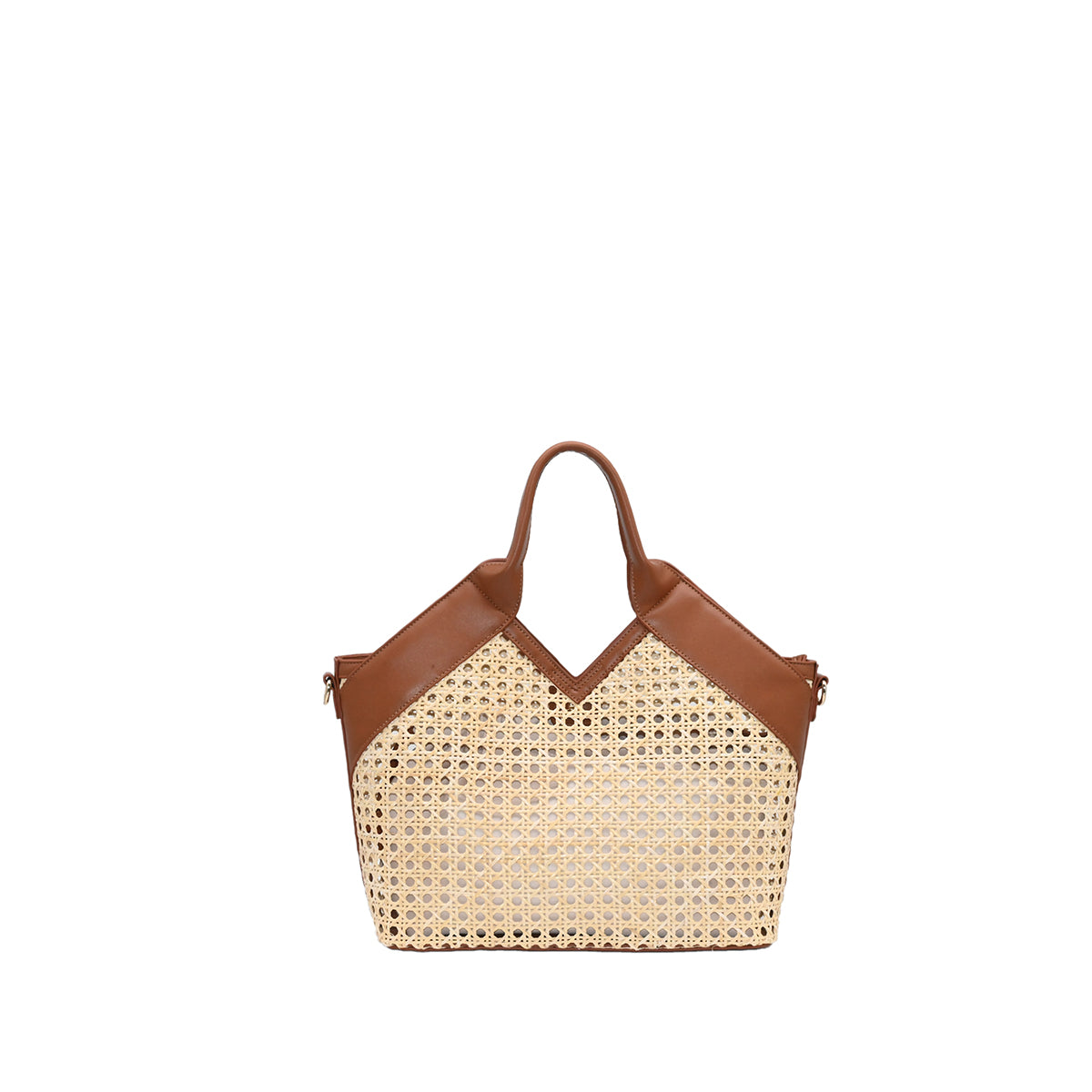 870715 Vesker, INEZ netting shopper med mønstret skulderrem - cognac