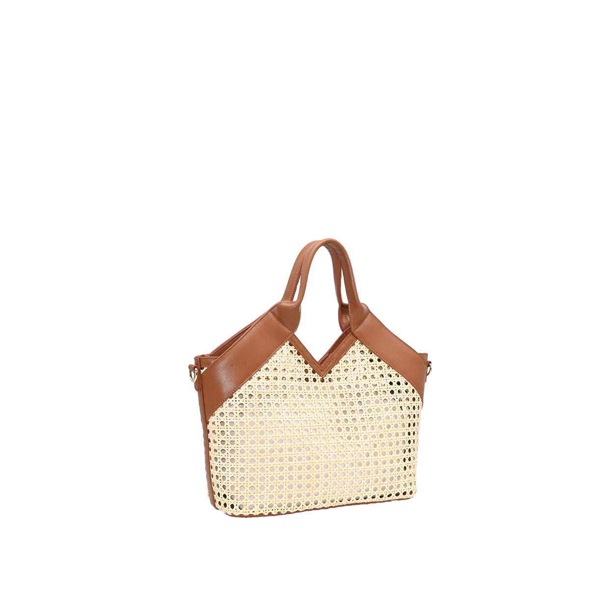 870715 Vesker, INEZ netting shopper med mønstret skulderrem - cognac