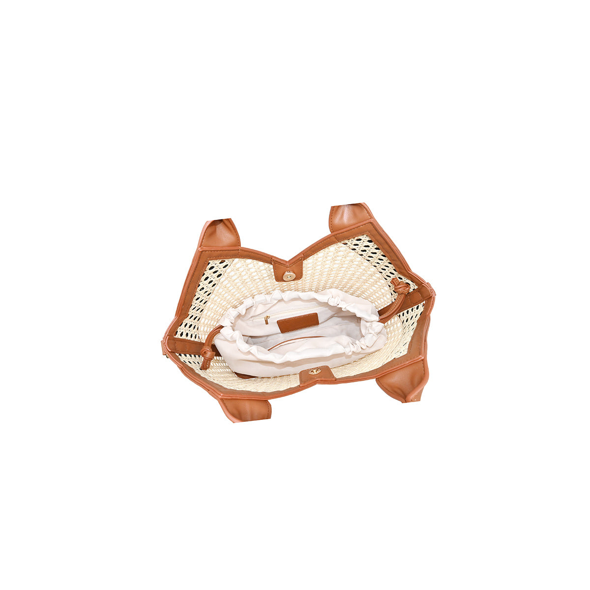 870715 Vesker, INEZ netting shopper med mønstret skulderrem - cognac