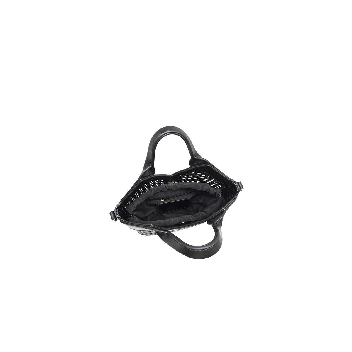 870801 Vesker, IZRA liten netting shopper med mønstret skulderrem - svart