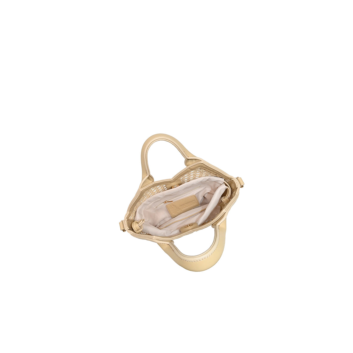 870805 Vesker, IZRA liten netting shopper med mønstret skulderrem - beige