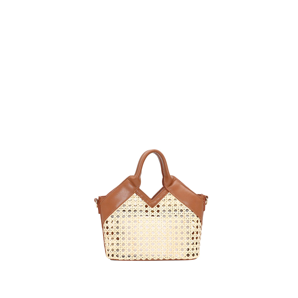 870815 Vesker, IZRA liten netting shopper med mønstret skulderrem - cognac