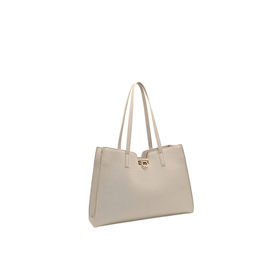 871105 Vesker, INE shopper med frontspenne  - beige