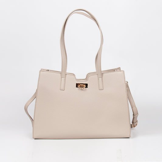 871105 Vesker, INE shopper med frontspenne  - beige