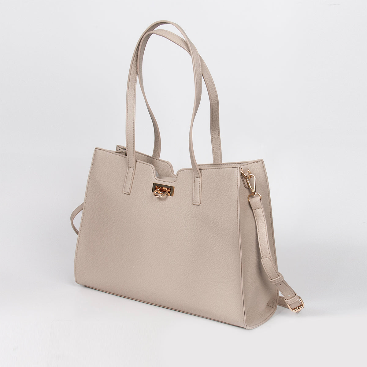 871105 Vesker, INE shopper med frontspenne  - beige