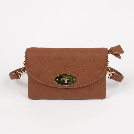 872115 Vesker, DANIELLE clutch med preget mønster - cognac