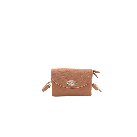 872115 Vesker, DANIELLE clutch med preget mønster - cognac