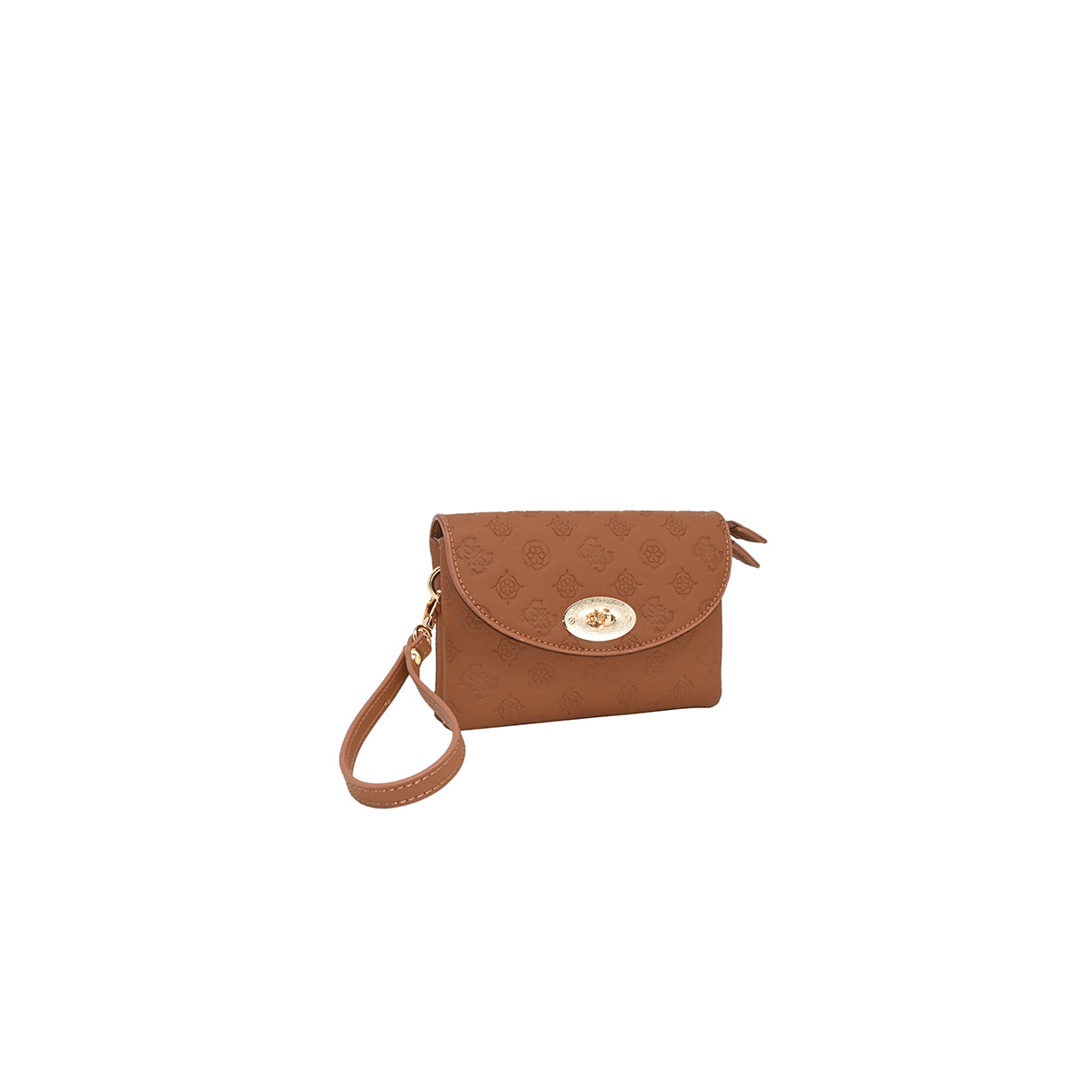 872115 Vesker, DANIELLE clutch med preget mønster - cognac