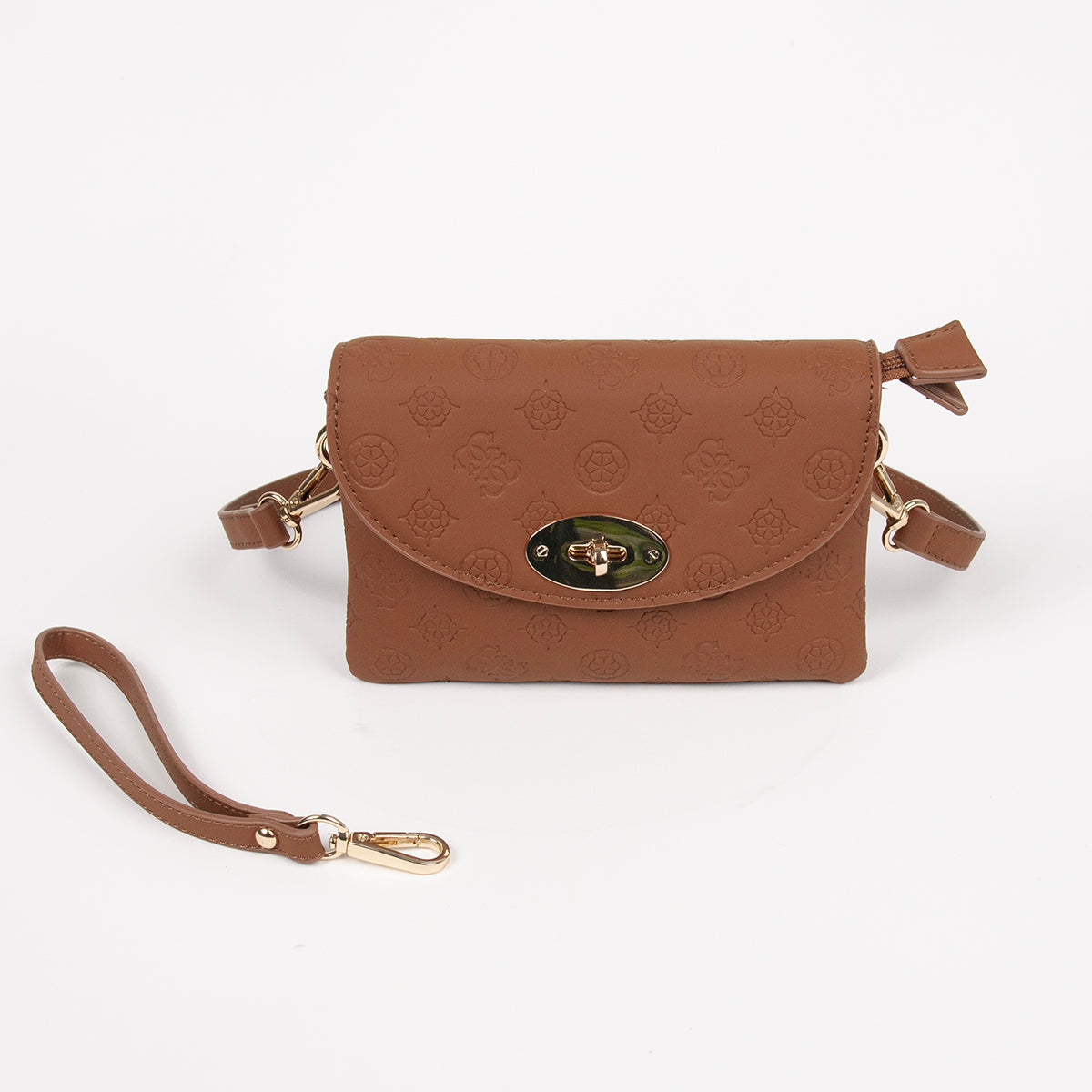 872115 Vesker, DANIELLE clutch med preget mønster - cognac