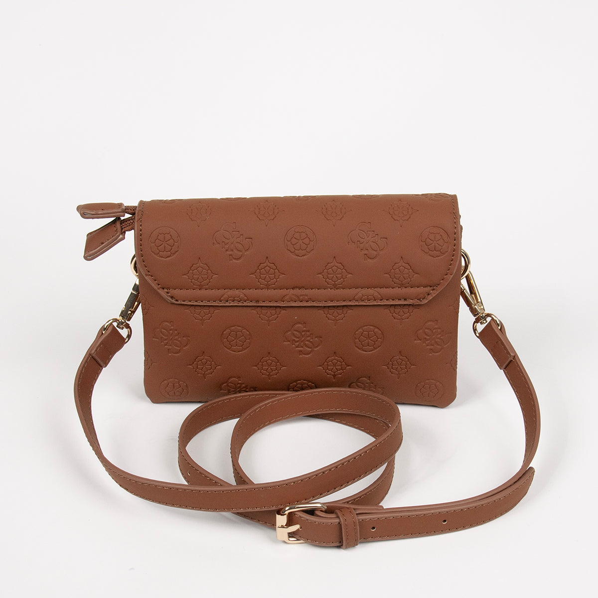 872115 Vesker, DANIELLE clutch med preget mønster - cognac